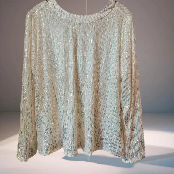 NWT Women’s Sequined Long Sleeve Scoop Neck Blouse - Picture 4 of 8